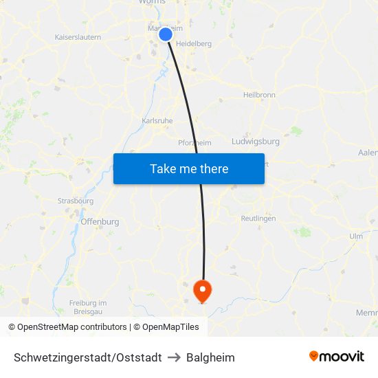 Schwetzingerstadt/Oststadt to Balgheim map