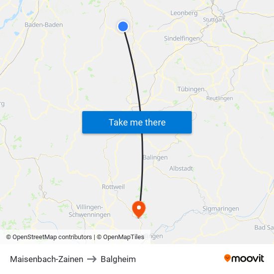 Maisenbach-Zainen to Balgheim map