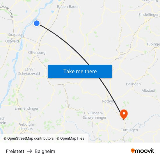 Freistett to Balgheim map