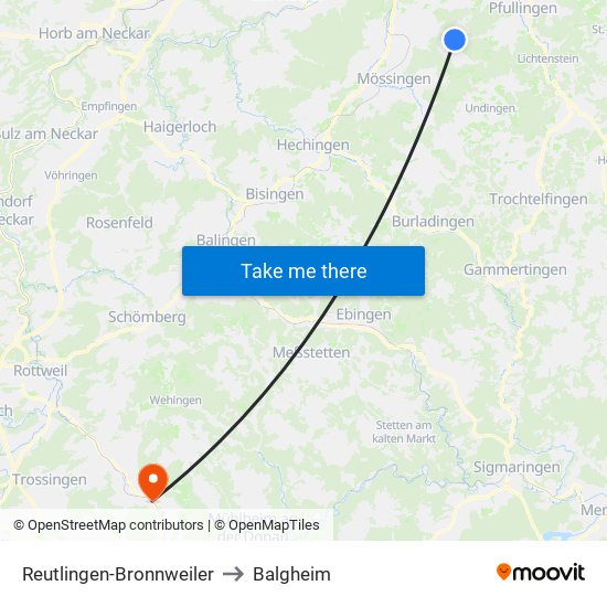 Reutlingen-Bronnweiler to Balgheim map