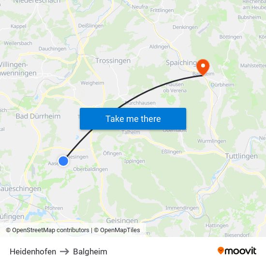 Heidenhofen to Balgheim map