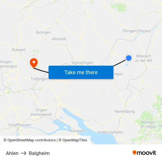 Ahlen to Balgheim map