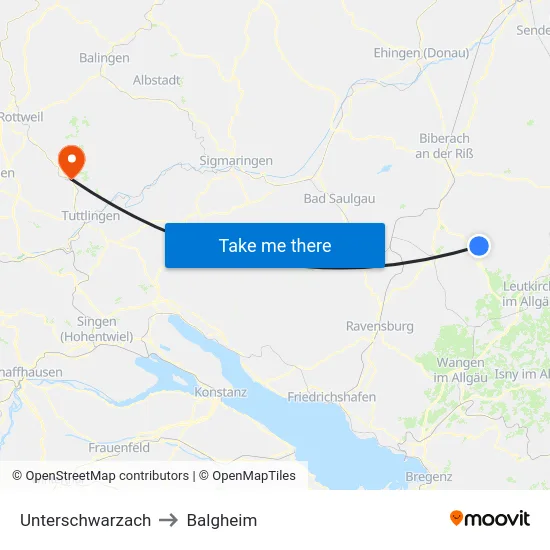 Unterschwarzach to Balgheim map