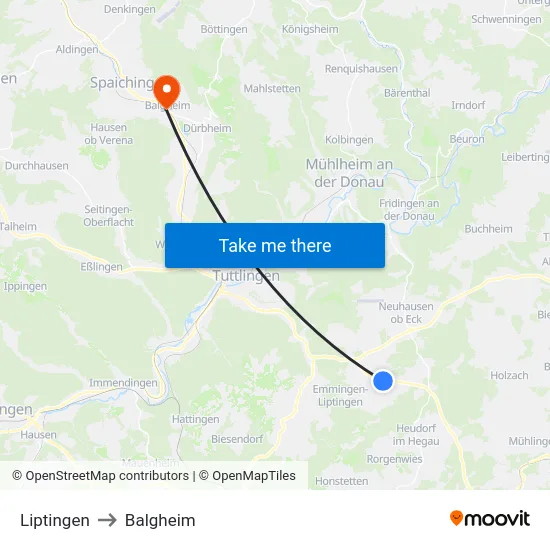 Liptingen to Balgheim map