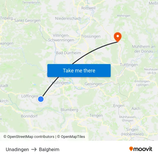 Unadingen to Balgheim map