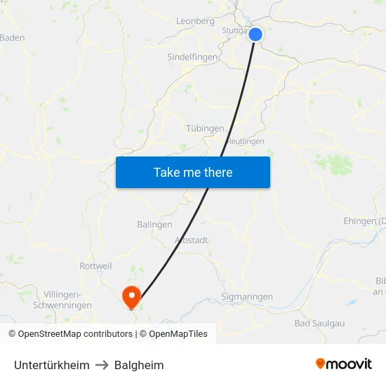 Untertürkheim to Balgheim map