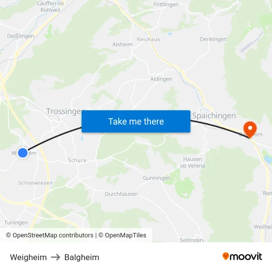 Weigheim to Balgheim map