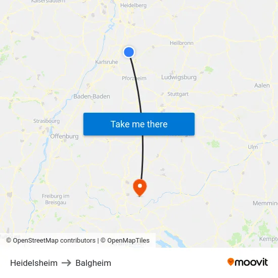 Heidelsheim to Balgheim map