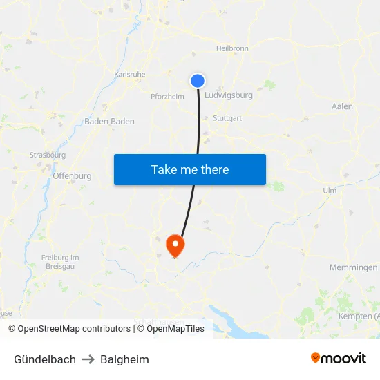 Gündelbach to Balgheim map