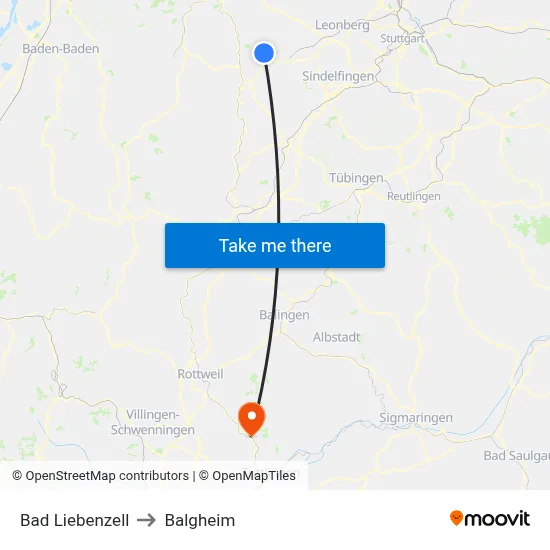 Bad Liebenzell to Balgheim map