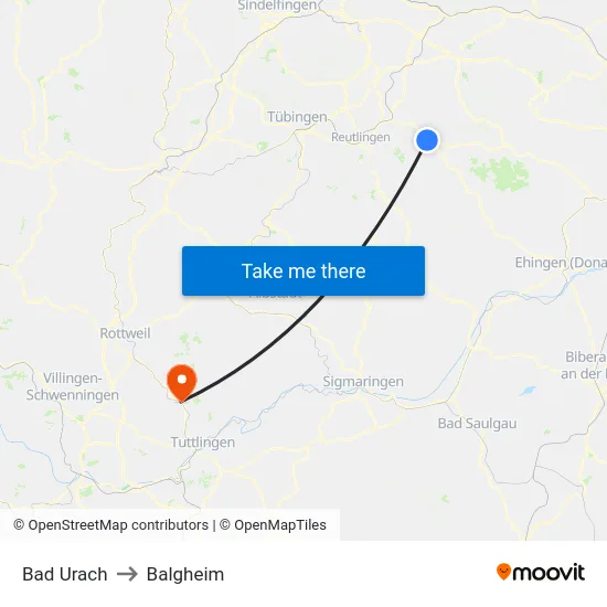 Bad Urach to Balgheim map
