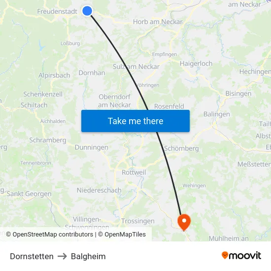 Dornstetten to Balgheim map