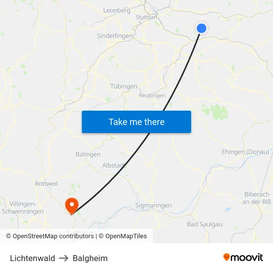 Lichtenwald to Balgheim map