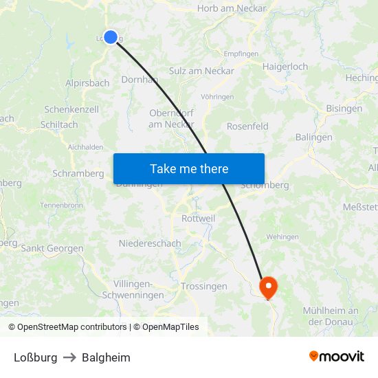 Loßburg to Balgheim map