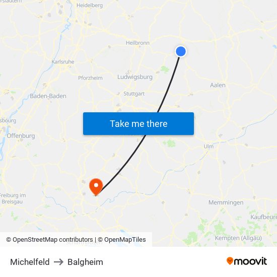 Michelfeld to Balgheim map