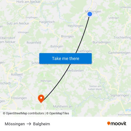 Mössingen to Balgheim map