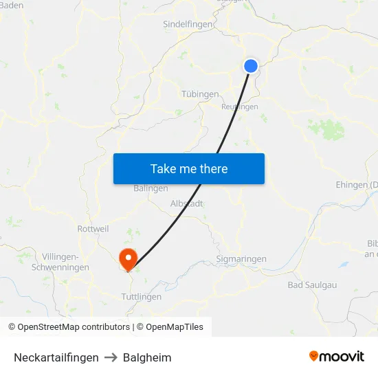 Neckartailfingen to Balgheim map
