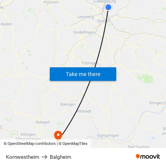 Kornwestheim to Balgheim map