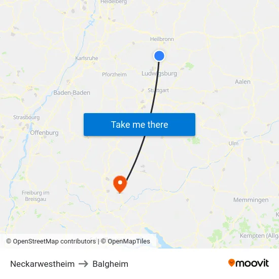Neckarwestheim to Balgheim map