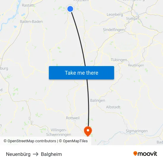 Neuenbürg to Balgheim map