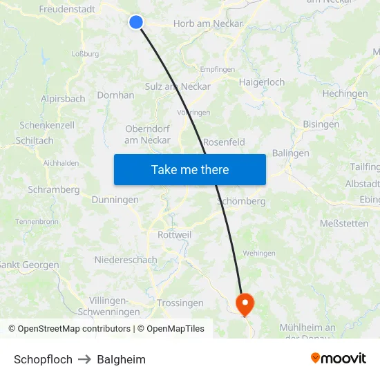 Schopfloch to Balgheim map