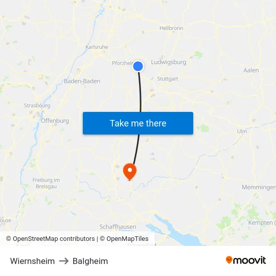 Wiernsheim to Balgheim map