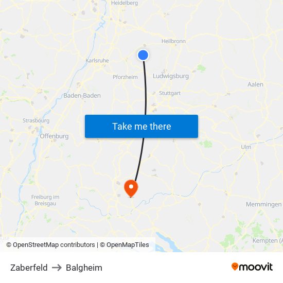 Zaberfeld to Balgheim map