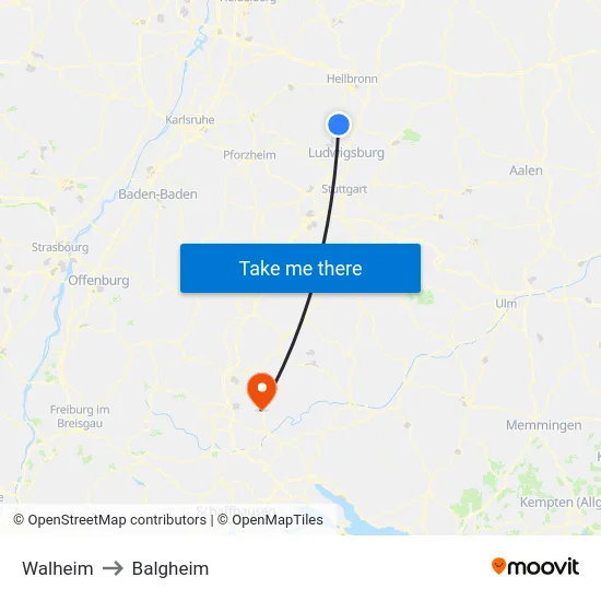 Walheim to Balgheim map