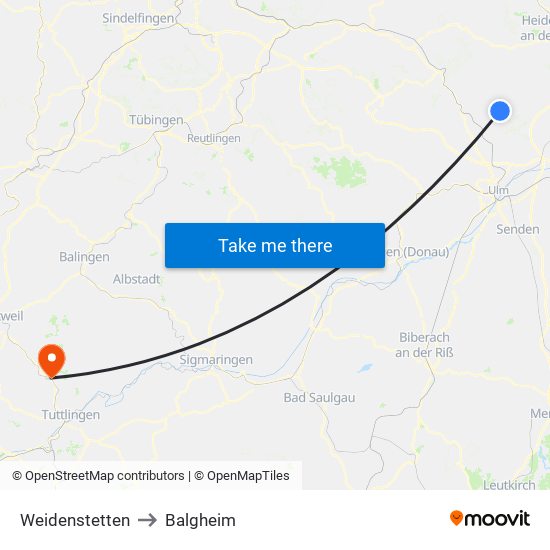 Weidenstetten to Balgheim map