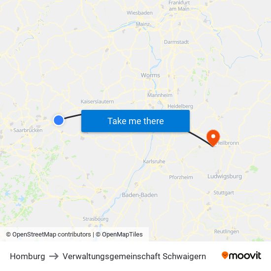 Homburg to Verwaltungsgemeinschaft Schwaigern map