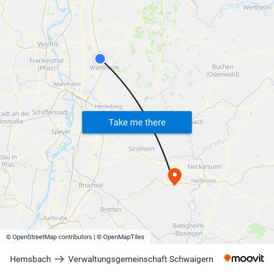 Hemsbach to Verwaltungsgemeinschaft Schwaigern map