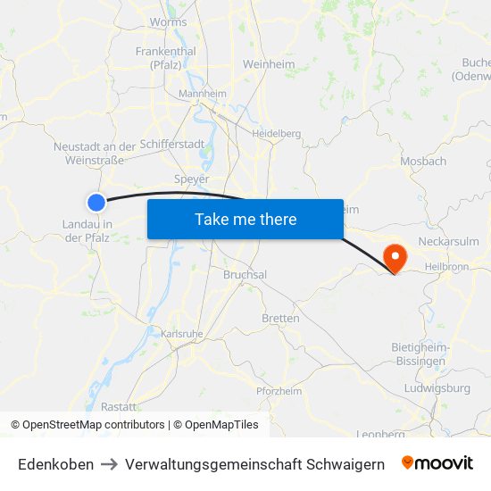 Edenkoben to Verwaltungsgemeinschaft Schwaigern map