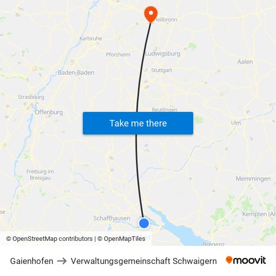 Gaienhofen to Verwaltungsgemeinschaft Schwaigern map