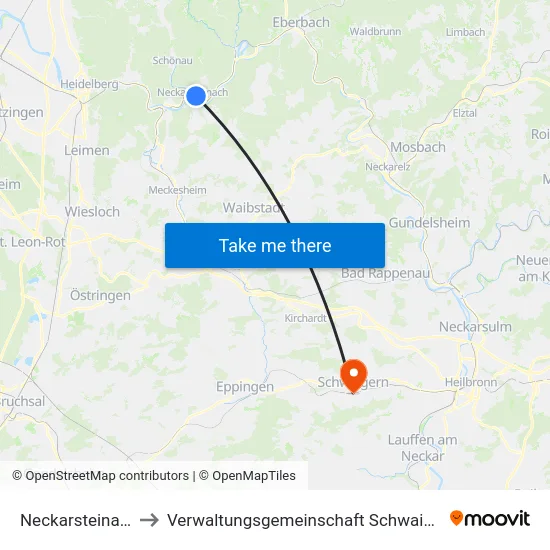 Neckarsteinach to Verwaltungsgemeinschaft Schwaigern map