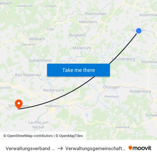 Verwaltungsverband Krautheim to Verwaltungsgemeinschaft Schwaigern map