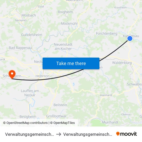 Verwaltungsgemeinschaft Künzelsau to Verwaltungsgemeinschaft Schwaigern map