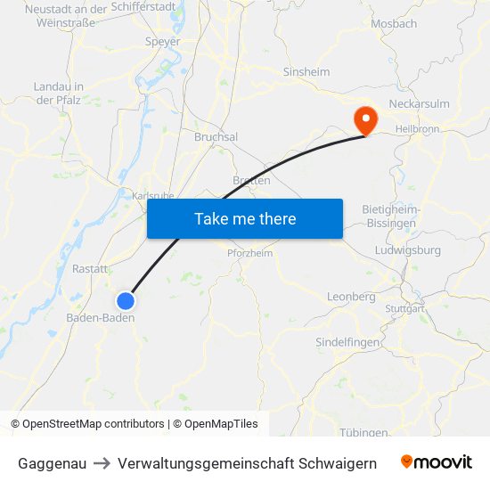 Gaggenau to Verwaltungsgemeinschaft Schwaigern map