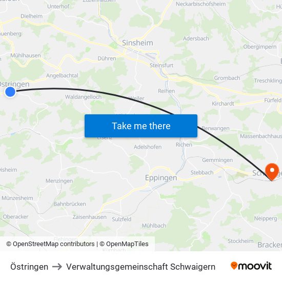 Östringen to Verwaltungsgemeinschaft Schwaigern map