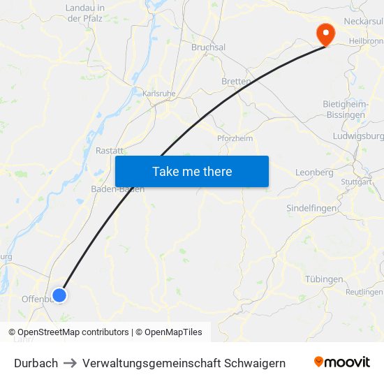 Durbach to Verwaltungsgemeinschaft Schwaigern map