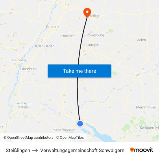 Steißlingen to Verwaltungsgemeinschaft Schwaigern map