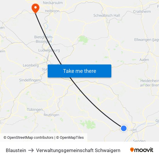 Blaustein to Verwaltungsgemeinschaft Schwaigern map