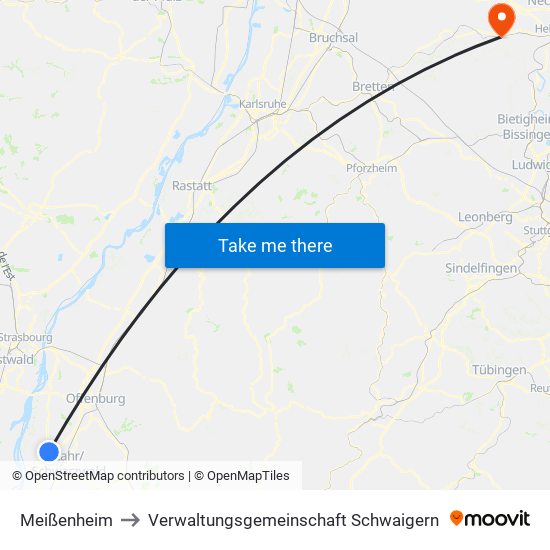 Meißenheim to Verwaltungsgemeinschaft Schwaigern map