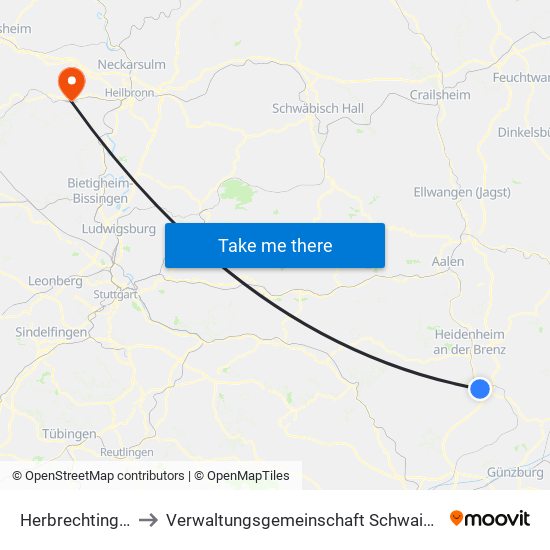 Herbrechtingen to Verwaltungsgemeinschaft Schwaigern map