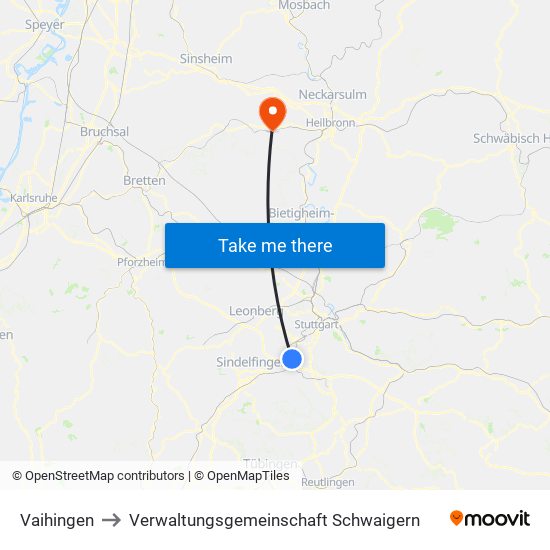 Vaihingen to Verwaltungsgemeinschaft Schwaigern map