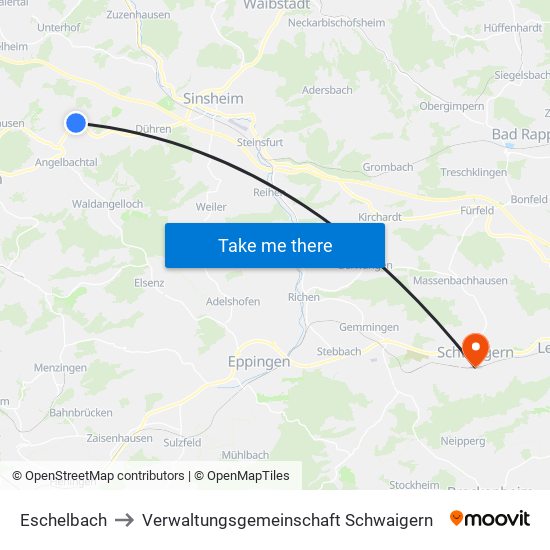 Eschelbach to Verwaltungsgemeinschaft Schwaigern map