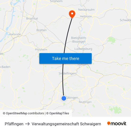 Pfäffingen to Verwaltungsgemeinschaft Schwaigern map