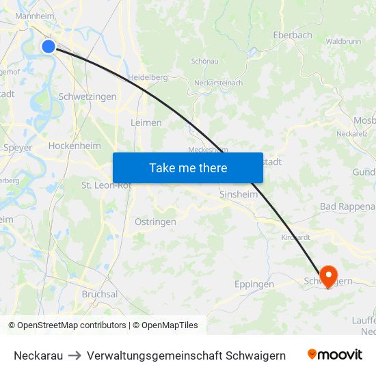 Neckarau to Verwaltungsgemeinschaft Schwaigern map
