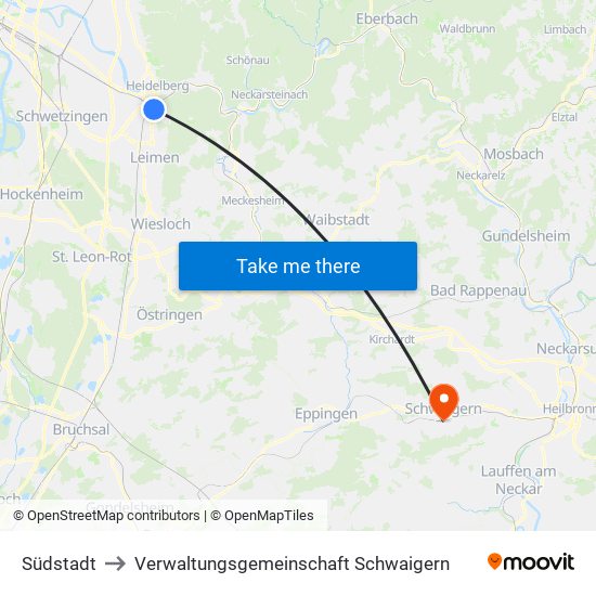 Südstadt to Verwaltungsgemeinschaft Schwaigern map