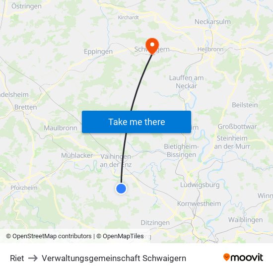 Riet to Verwaltungsgemeinschaft Schwaigern map