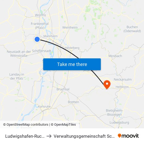 Ludwigshafen-Ruchheim to Verwaltungsgemeinschaft Schwaigern map